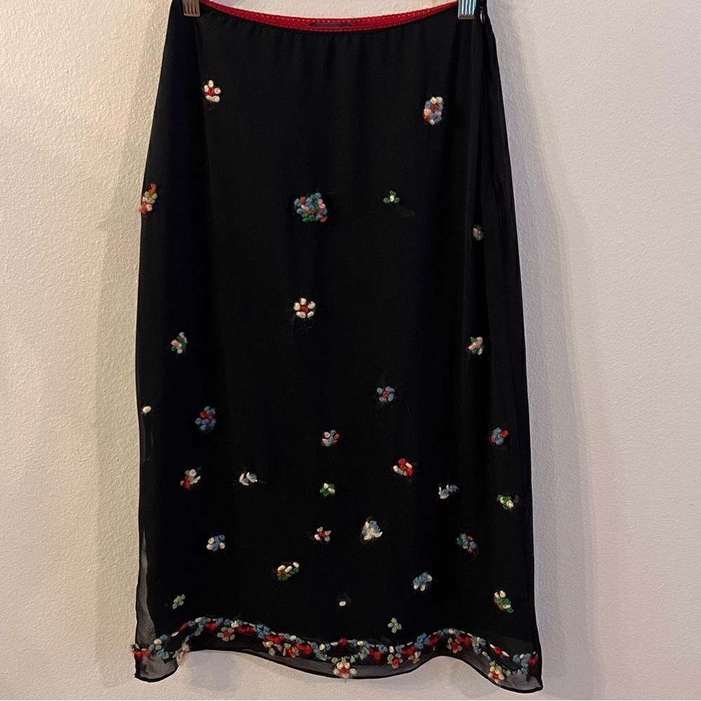 Lance Karesh Skirt Size 4 Embroidered Yarn Flowers Lined  Side Zip Lightweight